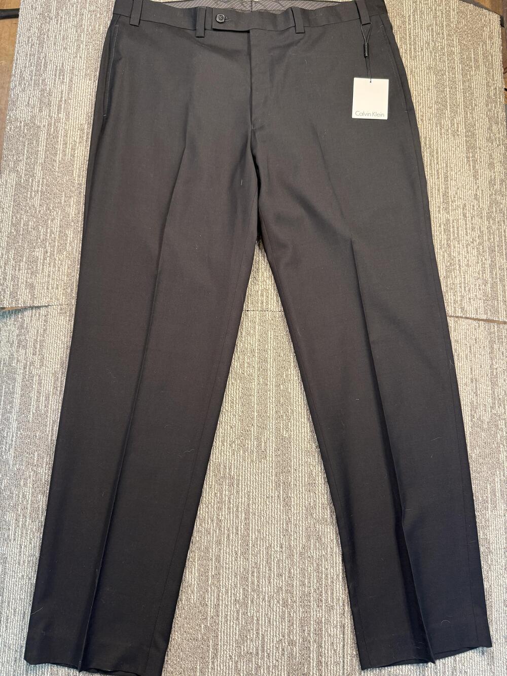 Calvin Klein Dress Pants Mens 38x32 Black Flat Front Straight Leg Business
